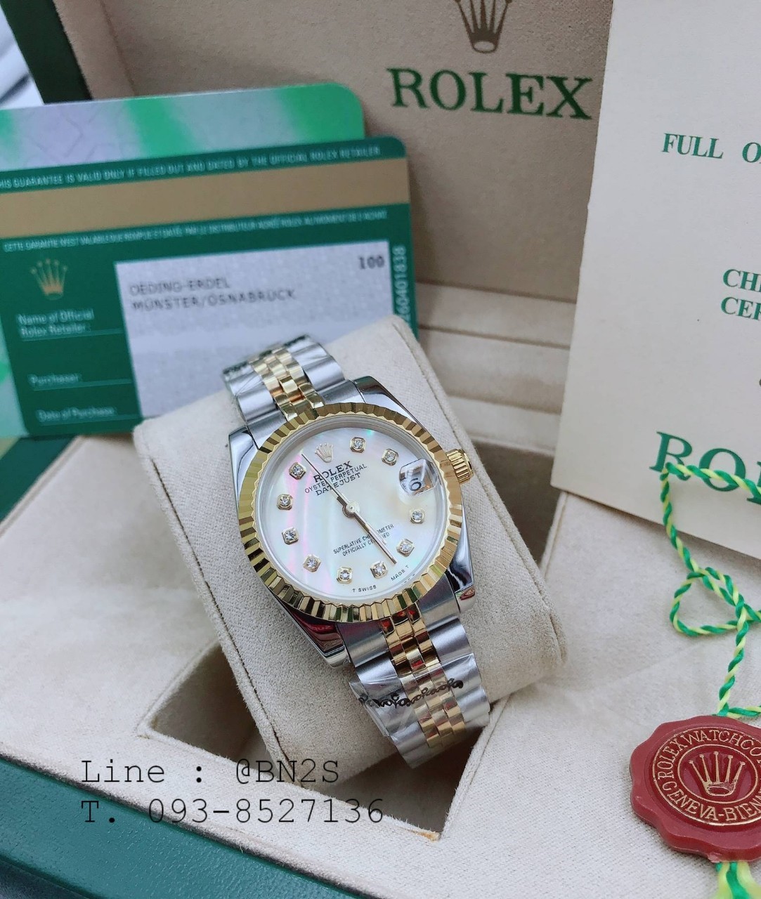 ROLEX DATEJUST Watch ตัวเรือนเงิน หน้าปัดขาว ขอบทอง 31 มม. มาพร้อมกล่องครบชุดตามรูป