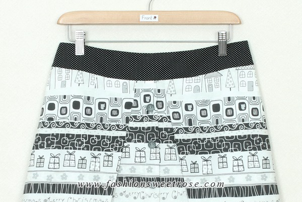 SK-327 กระโปรงแฟชั่น&ทำงาน ทรงบาน ผ้าคอตต้อนญี่ปุ่นพิมพ์ลายกราฟฟิกโทนขาว-ดำ