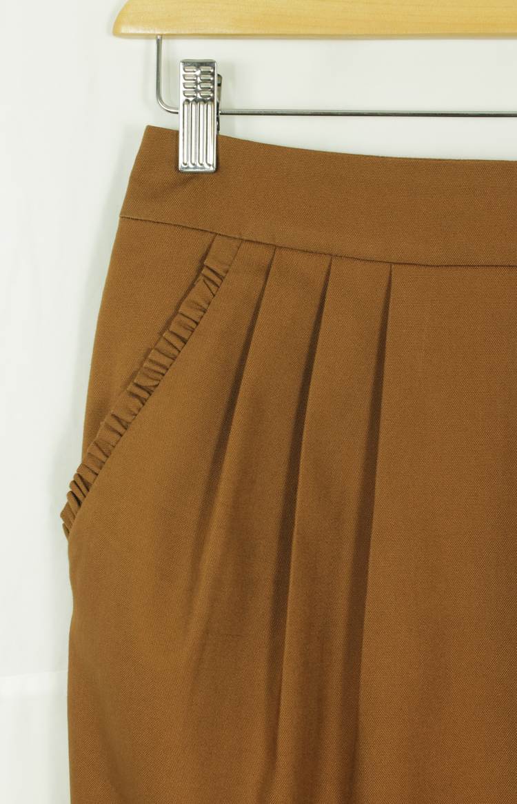 SK-150 กระโปรงแฟชั่น&ทำงาน ทรงสอบจับจีบทวิช ผ้าญี่ปุ่นสีน้ำตาลทรายแดง