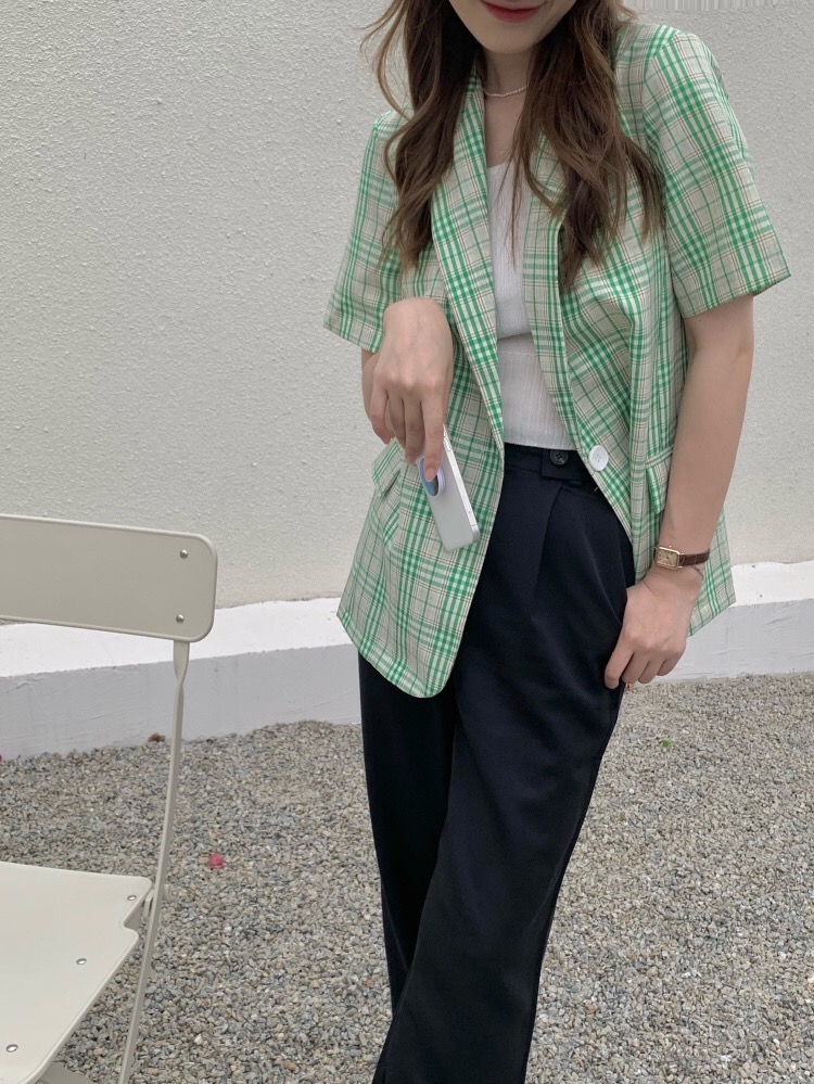 Jolin blazer เสื้อคลุมเบลเซอร์แขนสั้น เขียวครีม