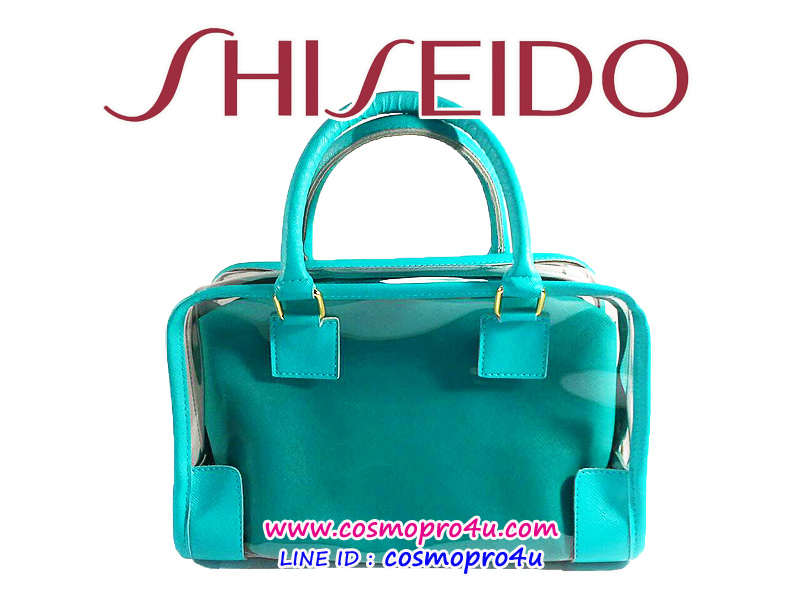 กระเป๋าชิเซโด้ SHISEIDO 2 in 1 สีเขียวฟ้า (มิ้นต์) และ กระเป๋าถือสีใสแต่งกุ้นขอบและหูหิ้วเข้าชุดกัน แยกเป็น2ใบได้ เก๋ไก๋ กันน้ำ