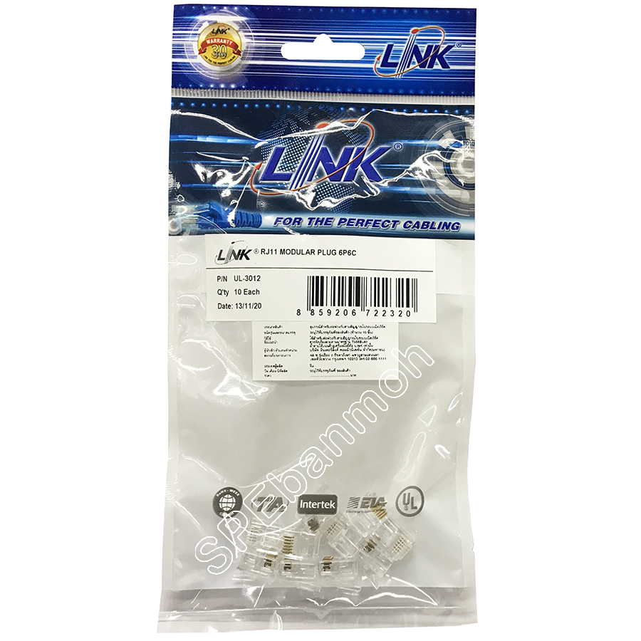 [ 2แพค ] UL-3011 RJ11 pdular Plug Crystal Clear ใส (Clay), 10ชิ้น/แพค