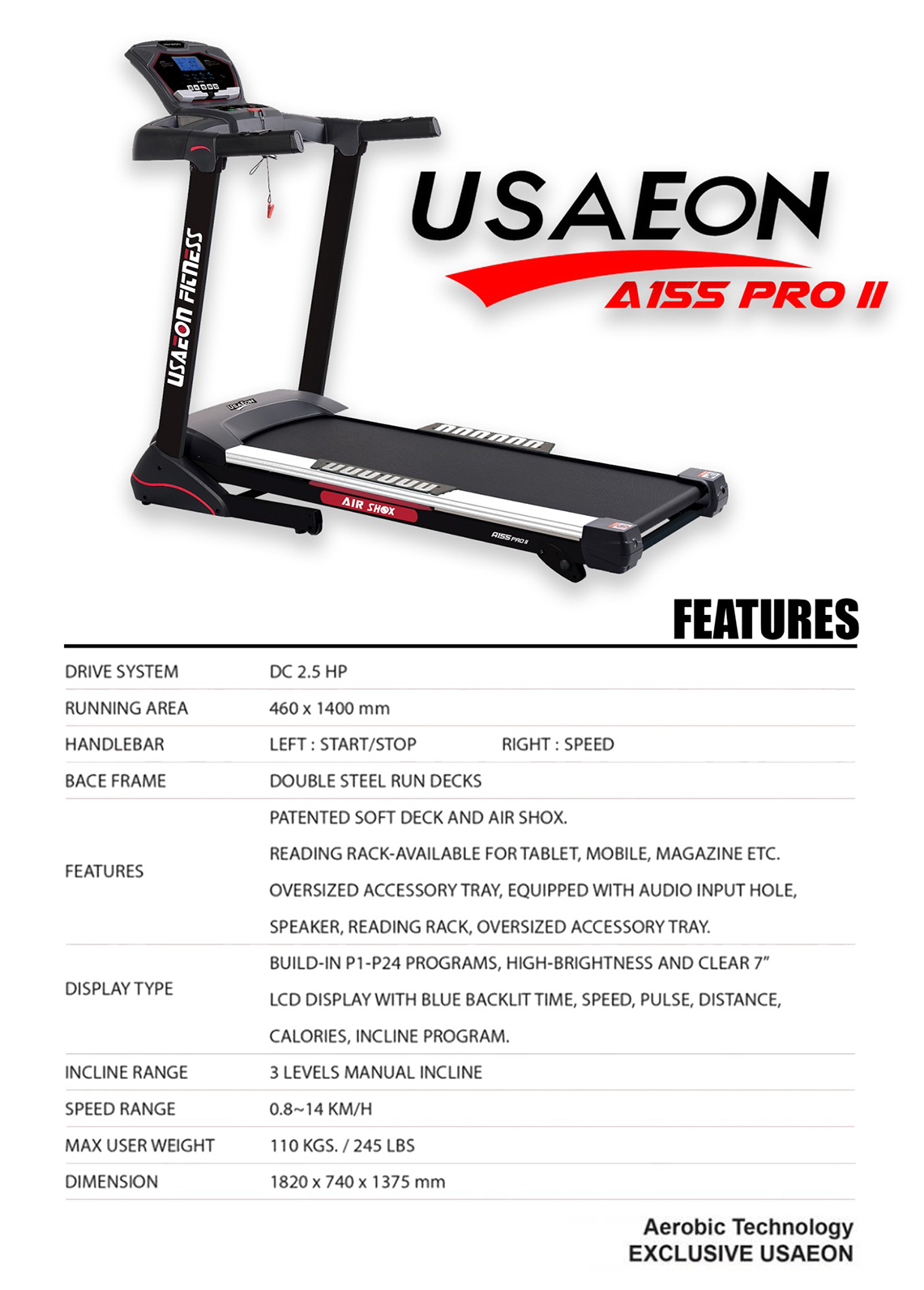 ลู่วิ่งไฟฟ้า USAeon รุ่น A155Pro II USA Treadmill
