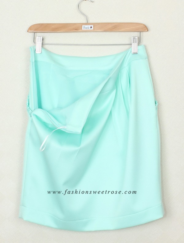 SK-324 กระโปรงแฟชั่น&ทำงาน ทรงสอบจับจีบทวิช ผ้า Zara สีเขียวพาสเทล
