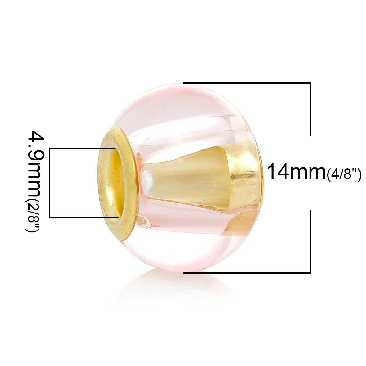 ลูกปัดแก้วยุโรปรูใหญ่เม็ดกลม 14x11mm รู 4.9 mm สีชมพูอ่อน 10 เม็ด