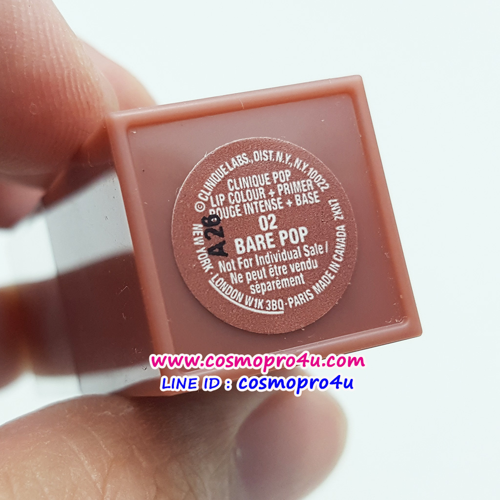 ลิป CLINIQUE Pop Lip #02 Bare Pop 2.3g ลิปป๊อปคลินิกข์ แบร์ ป๊อป สีชมพูนู้ดประกายทอง no box