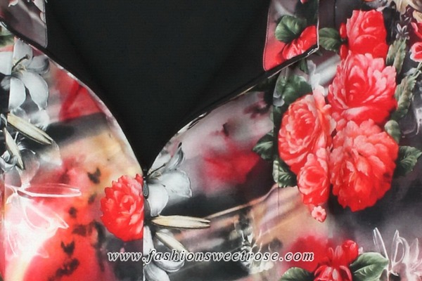 SK-321 กระโปรงแฟชั่น&ทำงาน ทรงสอบ ผ้าไหมอิตาลีพิมพ์ลายดอกกุหลาบแดง ตัวกระโปรงซ้อนกัน 2 ชั้น