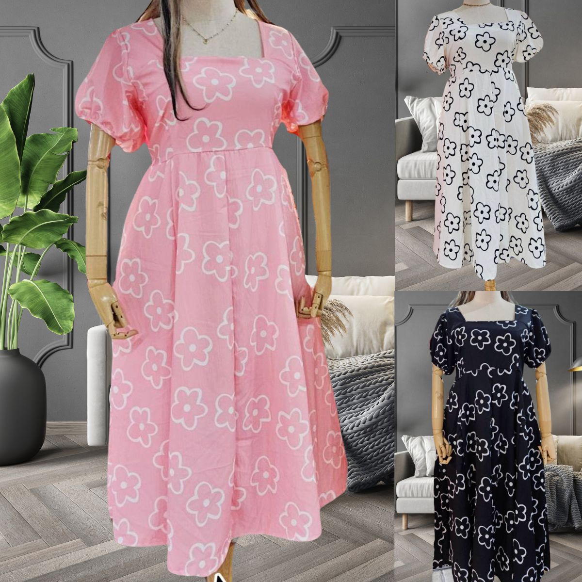 A104 เดรส สาวอวบ ออกงานแต่ง งานบวช ก็น่ารัก อกได้ถึง50 มี 3 สี ขาว ดำ ชมพู อก42-50