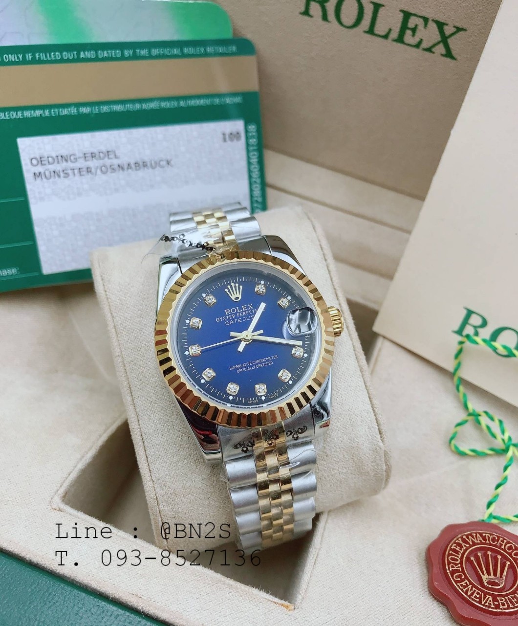 ROLEX DATEJUST Watch ตัวเรือนเงิน หน้าปัดแดง ขอบทอง 31 มม. มาพร้อมกล่องครบชุดตามรูป