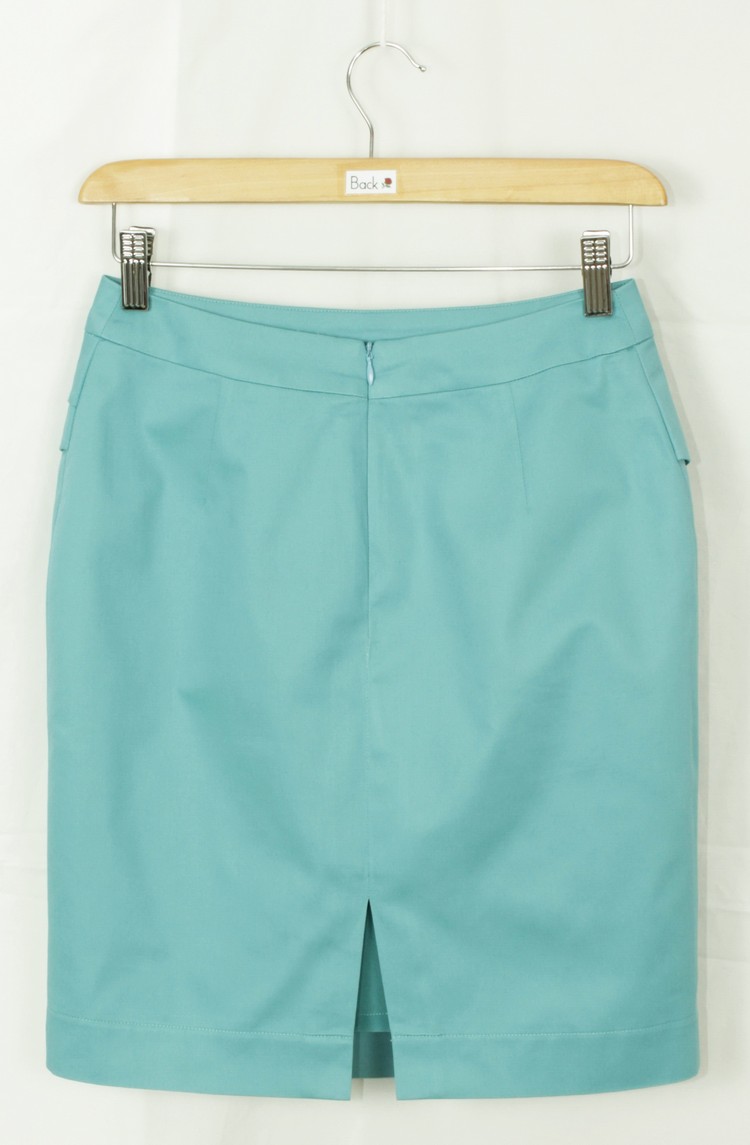 กระโปรงแฟชั่น&ทำงาน ทรงสอบจับจีบซ้อนกัน ผ้าคอตต้อนสีฟ้า / SK-101