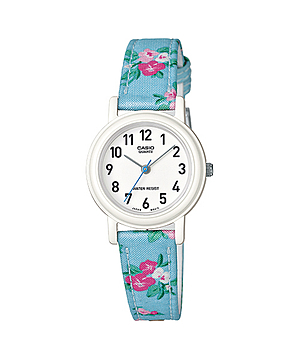 Casio รุ่น lq-139LB-2B2DF สีฟ้า ลายดอกไม้ สายผ้า เรือนเล็ก สินค้าของเเท้