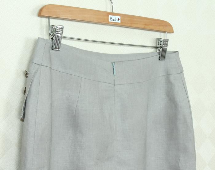 SK-252 กระโปรงแฟชั่น&ทำงาน ทรงสอบป้ายซ้อนกัน ผ้าลินินญี่ปุ่นสีเทา