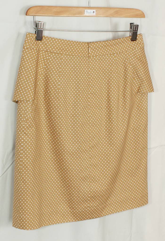 SK-196 กระโปรงแฟชั่น&ทำงาน ทรงสอบ ผ้าคอตต้อนญี่ปุ่นสีน้ำตาลคาลาเมล ด้านหน้ากระโปรงจับจีบระบาย