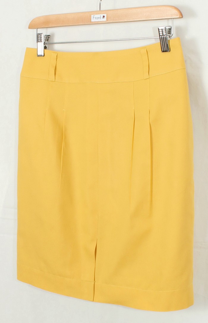 SK-206 กระโปรงแฟชั่น&ทำงาน ทรงสอบแบบผ่าหน้า ผ้าคอตตอนญี่ปุ่นผสมลินินสีเหลือง