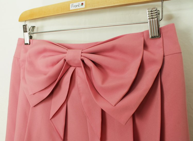 SK-177 กระโปรงแฟชั่น&ทำงาน ผ้าไหมอิตาลีสีชมพูอมม่วง มีโบว์ซ้อนกัน 2 ชั้น