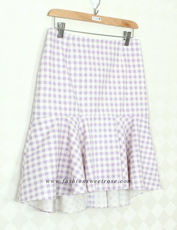SK-379 กระโปรงแฟชั่น&ทำงาน ทรงย้วย ผ้าคอตต้อนลินินญี่ปุ่น ลายสก๊อต โทนม่วง