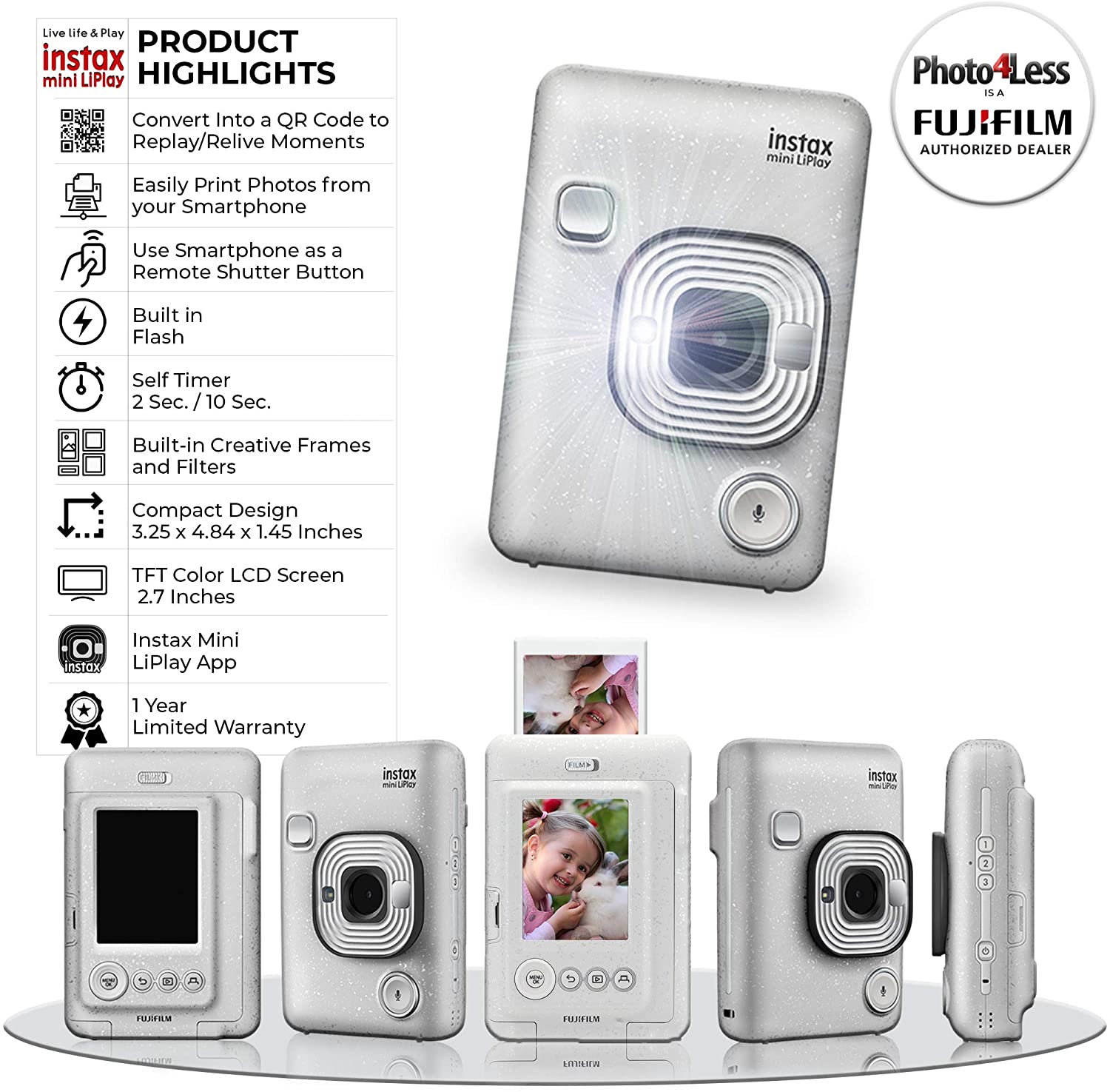 กล้อง FUJIFILM Instax Mini Liplay (Stone White) ประกันศูนย์ไทย