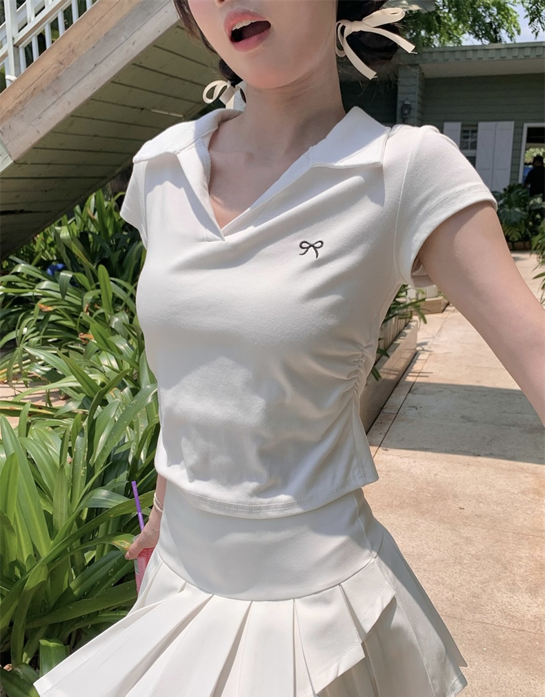 Ribbon crop tee เสื้อยืดคอปกโปโล