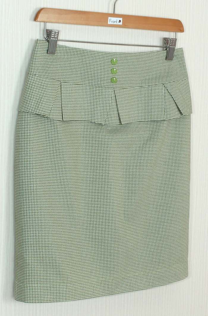 SK-249 กระโปรงทรงสอบ ผ้าคอตต้อนญี่ปุ่นสีเขียวพิมพ์ลายสก๊อตเล็กๆ