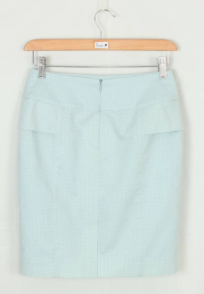 SK-201 กระโปรงแฟชั่น&ทำงาน ทรงสอบ ผ้าคอตต้อนญี่ปุ่นสีฟ้าพิมพ์ลายสก็อตเล็กๆ