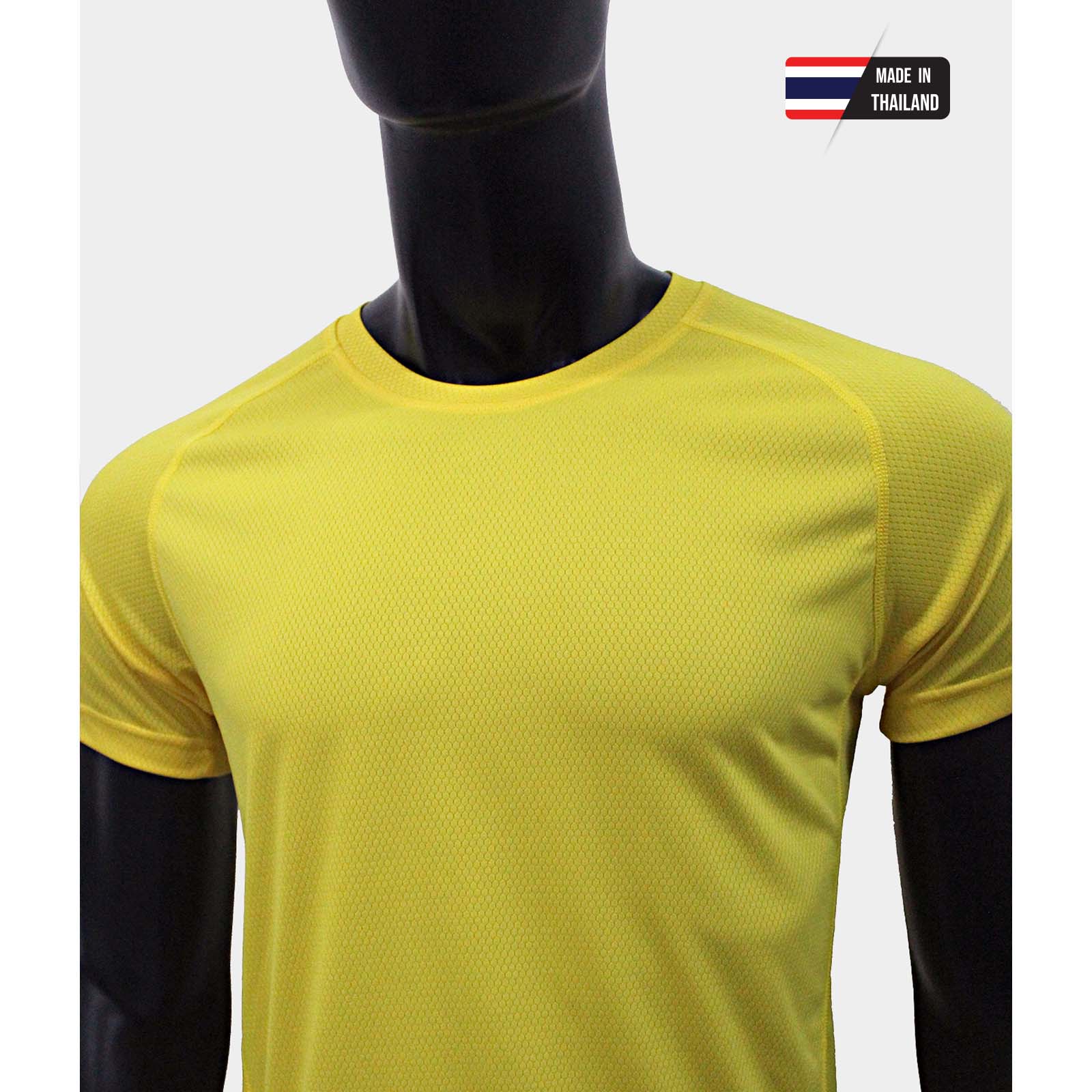 เสื้อคอกลม คอกลมไหล่สโลป ผ้าลายรังผึ้ง ไมโคร 100% สีเหลือง ใส่สบาย ระบายเหงื่อได้ดี