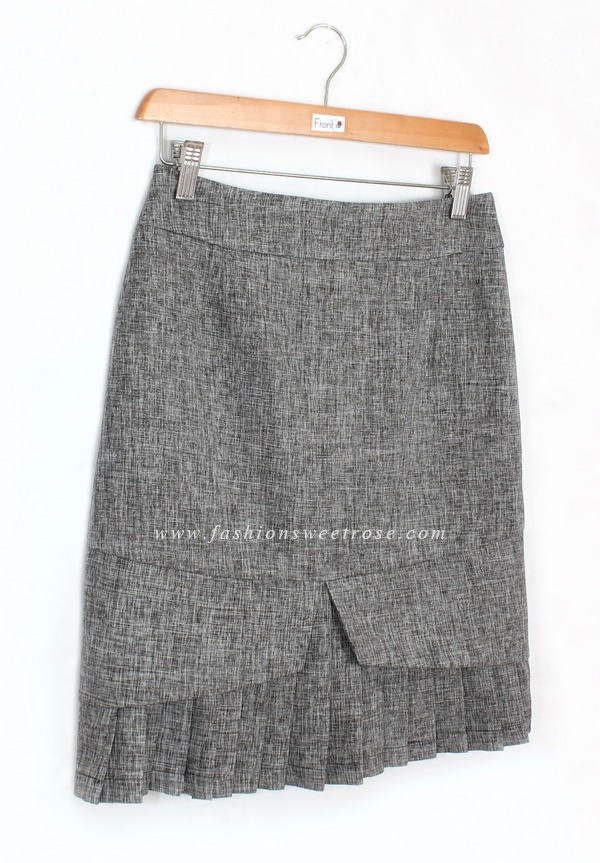 SK-433 กระโปรงทรงสอบ ผ้าคอตต้อนลินินไอริส สีดำ