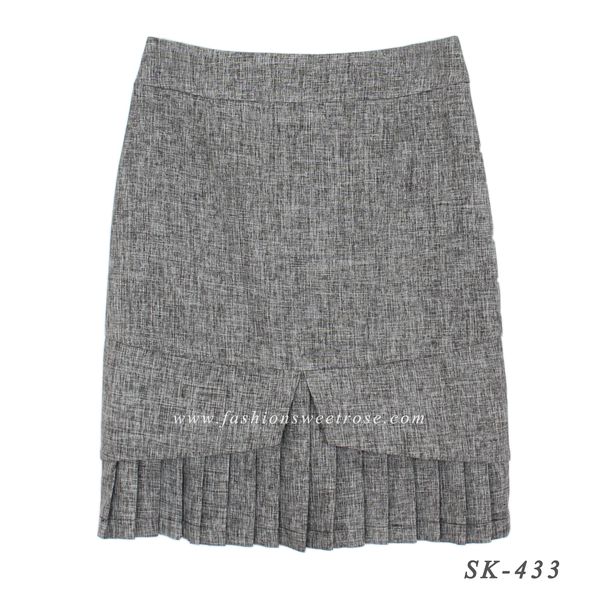 SK-433 กระโปรงทรงสอบ ผ้าคอตต้อนลินินไอริส สีดำ