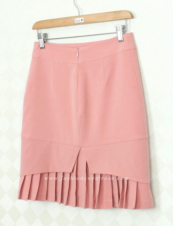 SK-299 กระโปรงแฟชั่น&ทำงาน ทรงสอบ ผ้าไหมอิตาลีสีชมพู Peach Pink ชายกระโปรงจับจีบรอบตัว