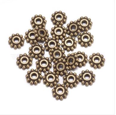 ลูกปัดคั่นโลหะ รูปเกียร์/ดอกไม้ สีสัมฤทธิ์โบราณ ขนาด 6.5mm รู 2mm แพ็ค 100 ชิ้น