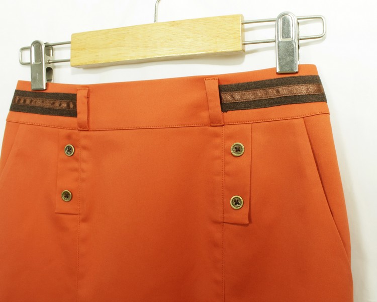 SK-142 กระโปรงแฟชั่น&ทำงาน ทรงสอบมีกระเป๋า 2 ข้าง ผ้าคอตตอนญี่ปุ่นสีส้มอิฐ