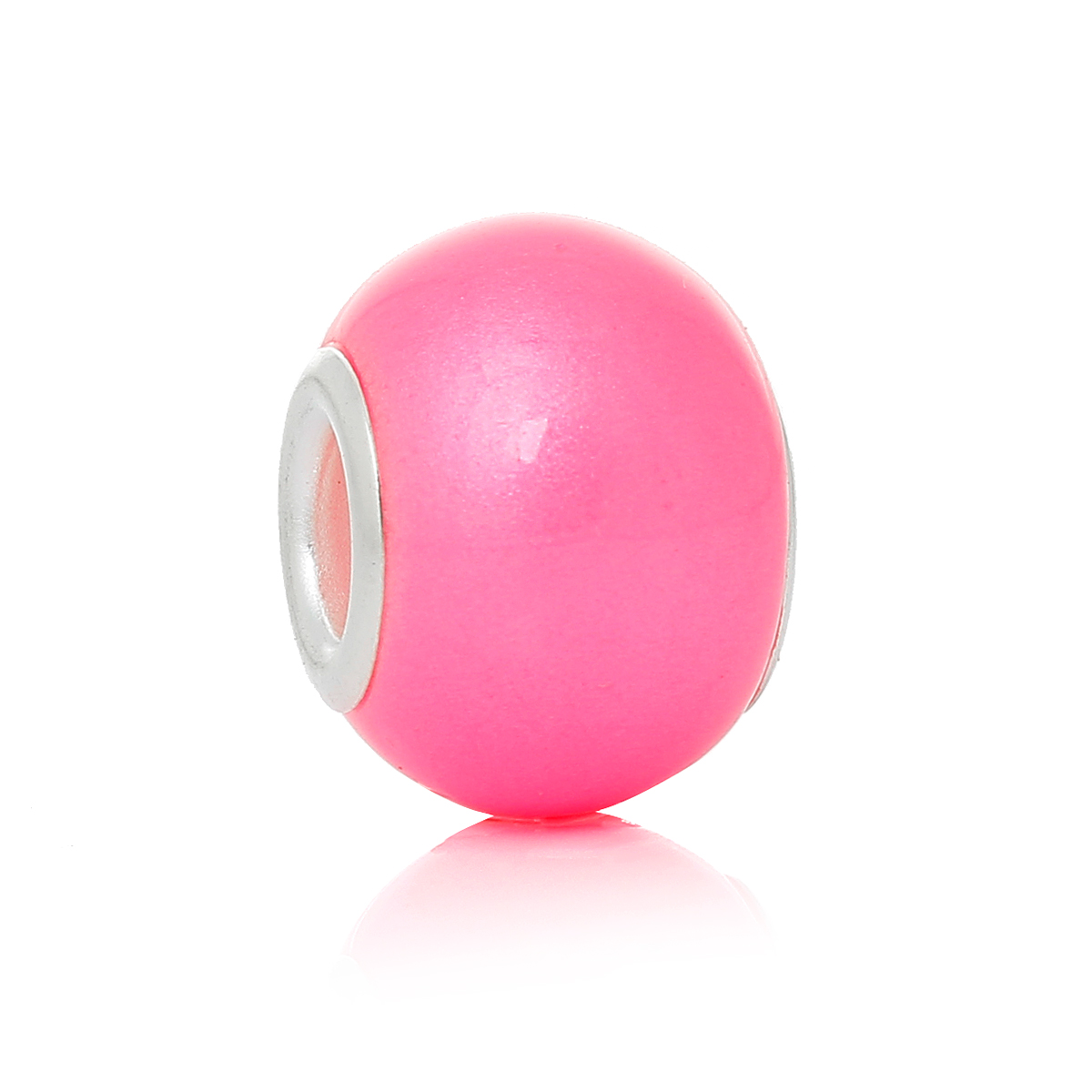 ลูกปัดแก้วยุโรปรูใหญ่ ผิวเรียบสีชมพู ขนาด 15mm x 11mm, Hole: 5mm 1 เม็ด