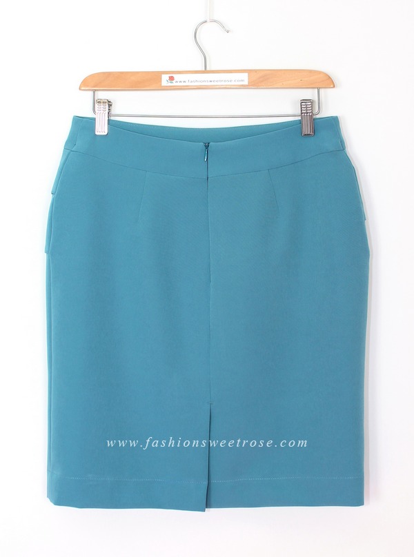 SK-471 กระโปรงทรงสอบ ผ้า Double Twist สีฟ้า