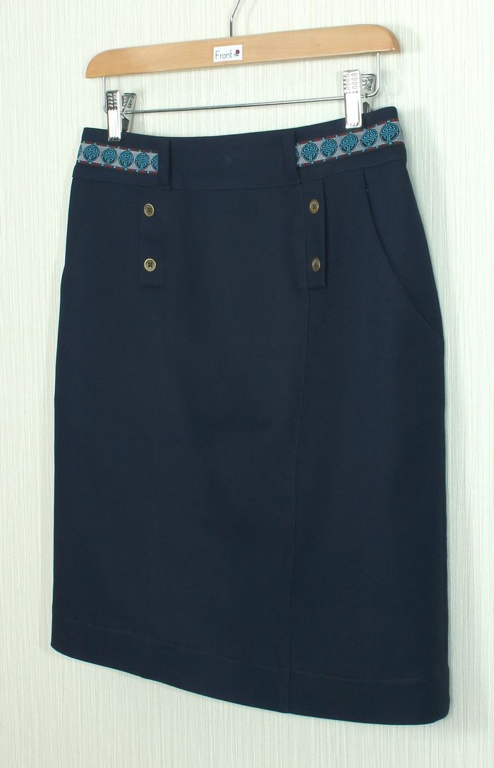 SK-261 กระโปรงแฟชั่น&ทำงาน ทรงสอบมีกระเป๋า 2 ข้าง ผ้าคอตตอนญี่ปุ่นผสมเป็นเดกสีน้ำเงินเข้ม