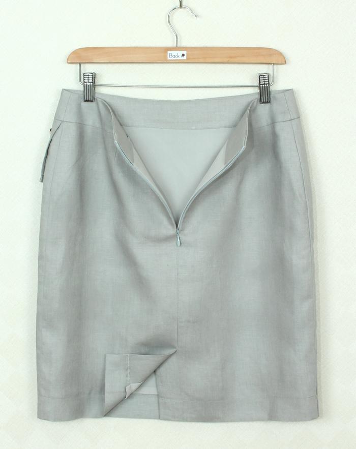 SK-252 กระโปรงแฟชั่น&ทำงาน ทรงสอบป้ายซ้อนกัน ผ้าลินินญี่ปุ่นสีเทา