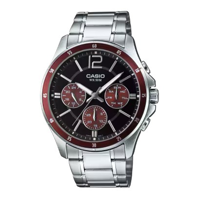 CASIO Standard รุ่น MTP-1374D-5AV สายสีเงิน หน้าปัดสีดำ จอในสีแดง สินค้าของเเท้ รับประกันศูนย์ CMG