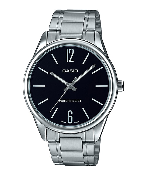 CASIO Standard รุ่น MTP-V005D-1BUDF สีเงิน หน้าปัดดำ สายสแตนเลส สินค้าใหม่ ของแท้ ประกันศูนย์ CMG 1 ปี