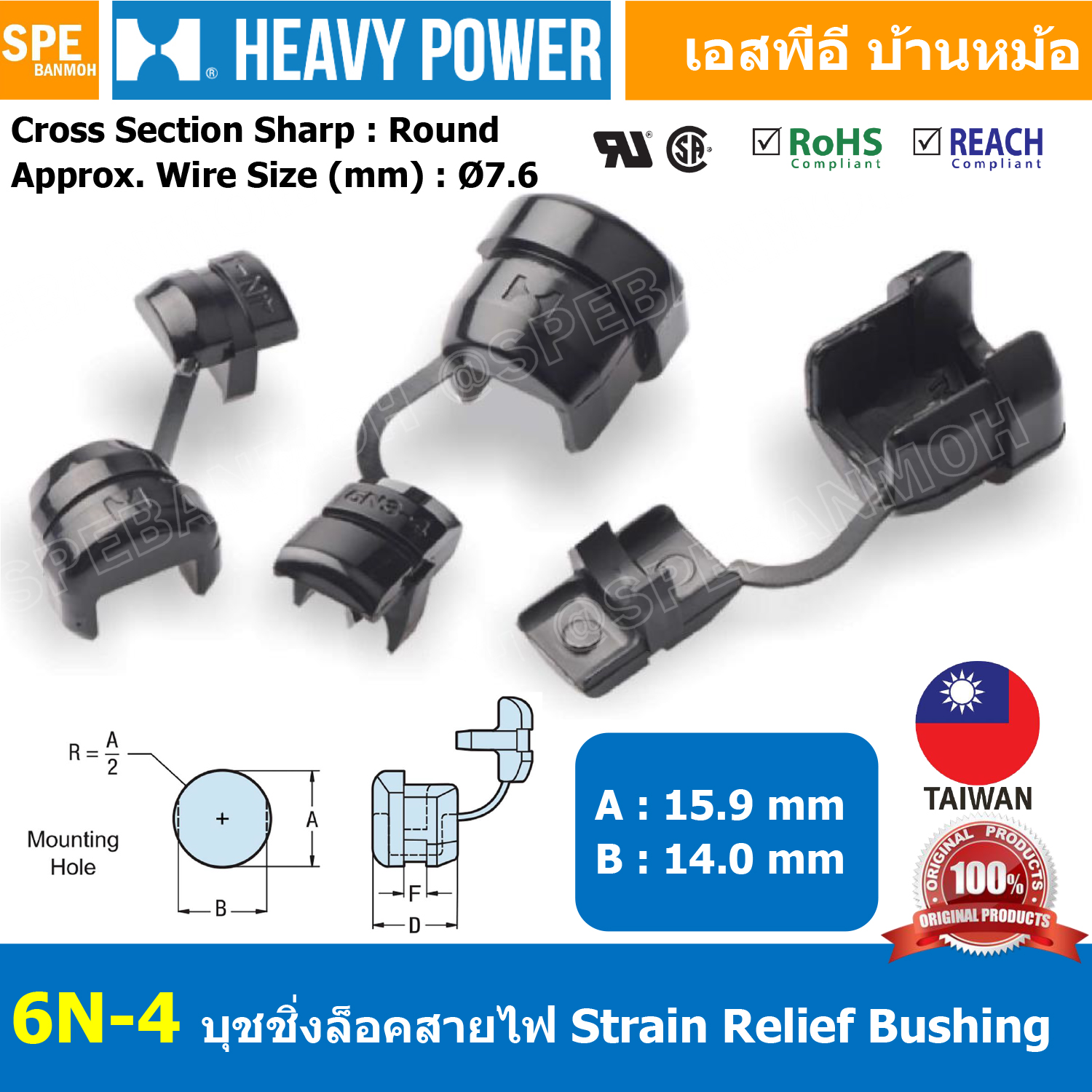 [ 100ชิ้น/แแพค ] 6N-4 Heavy Power Strain Relief Bushing พลาสติกกันสายบาด บุชชิ่ง กันบาด Cable Protector กันสายบาด Bushing PVC ดำ กันสาย กันดึงสาย ล็อคสาย กันสายบาด สายบาด กันสายบาด บุชชิ่งตัวล็อคสายไฟ ตัวล็อคสายไฟ ฉable Protection Grommet Black บุชชิ่ง