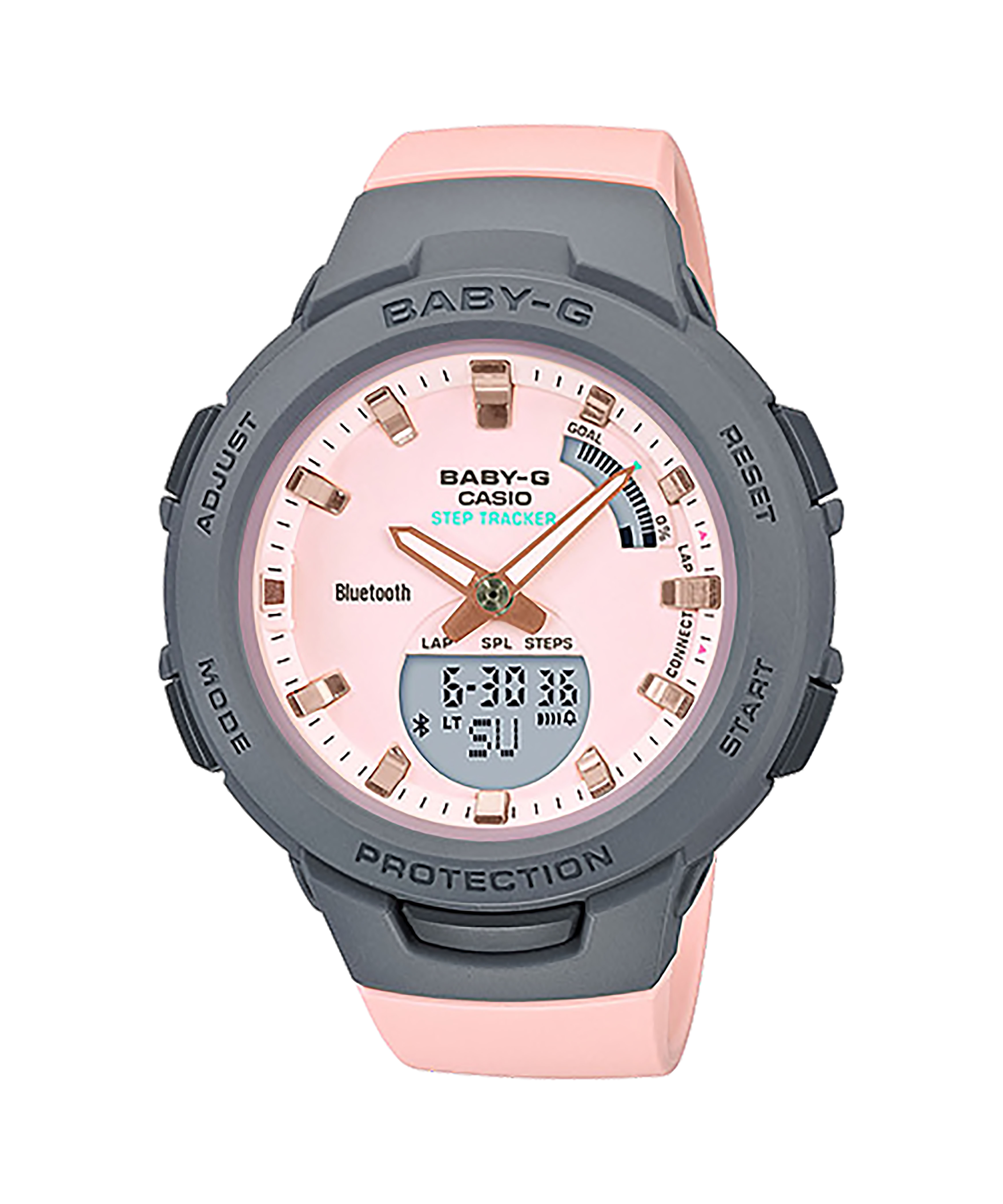 CASIO BABY-G รุ่น BSA-B100MC-4ADR กรอบสีเทา สายสีชมพู พาสเทล สินค้าใหม่ ของแท้ รับประกันศูนย์ CMG