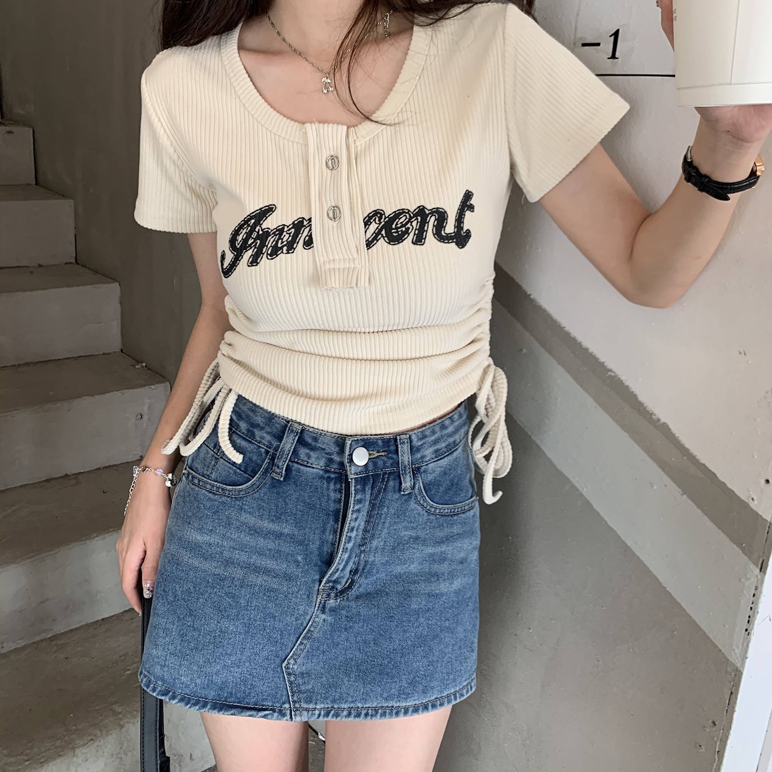 Jenet drawstring tee เสื้อครอปรูดข้าง y2k