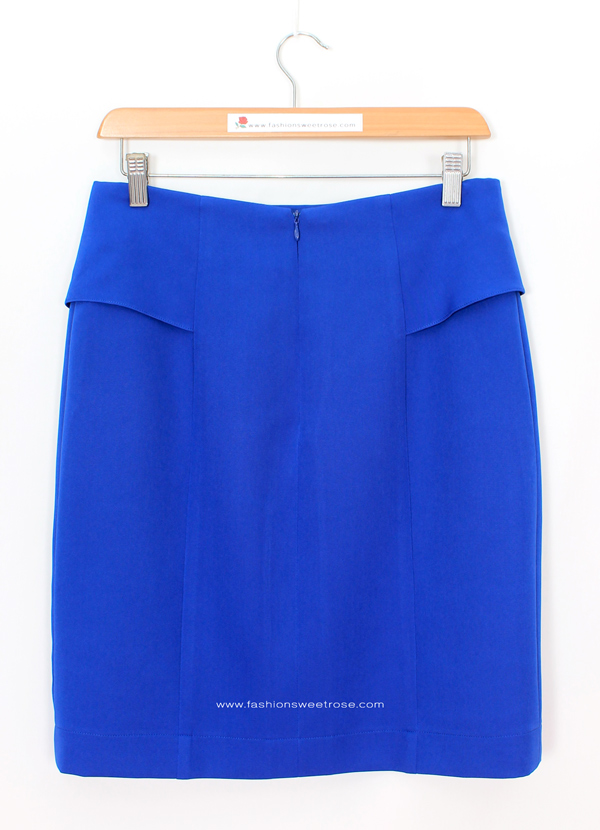 กระโปรงทรงสอบ แต่งระบายด้านหน้า ผ้า Double Twist สีน้ำเงิน / SK-484