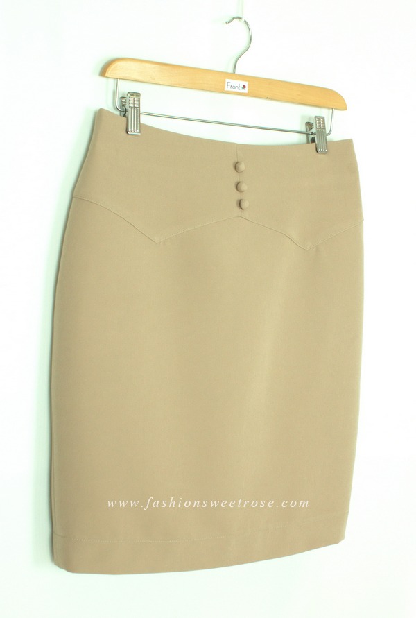 SK-456 กระโปรงทรงสอบ ผ้า Double Twist สีเบจ