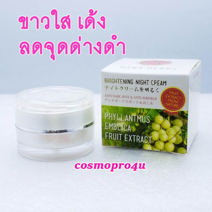 ครีมมะขามป้อม ลดรอยสิว ผิวหยาบกร้าน HanaHerbs Brightening Night Cream 5g ไนท์ครีม ทาก่อนนอน (ทาเฉพาะกลางคืน)