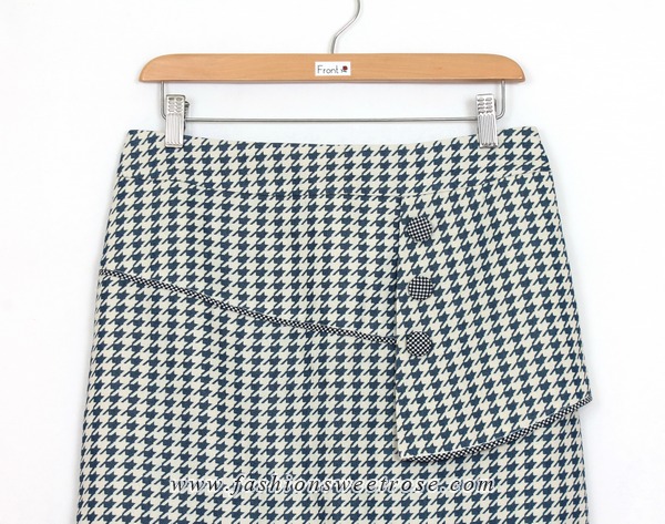 SK-411 กระโปรงทรงเอ ผ้าคอตต้อนญี่ปุ่นพิมพ์ลายชิโนริ แต่งกุ้นระบายด้วยผ้าลายสก๊อต