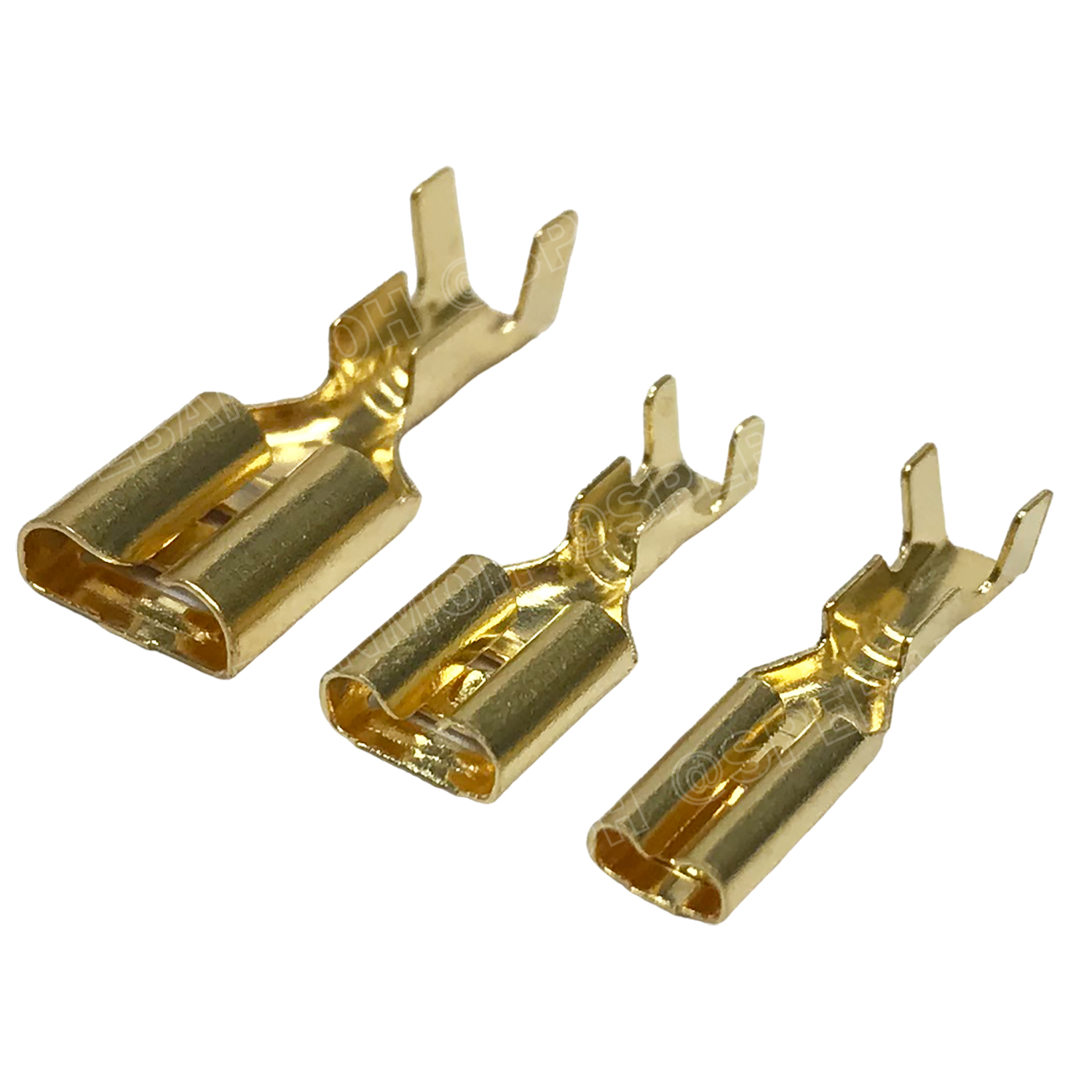 [ 1 กล่อง ] F-450 หางปลาเสียบเปลือยทองเหลืองแบบแบน 450ชิ้น ขั้วต่อสายไฟทองเหลือง ปลอกยางหุ้มหาง ขั้วต่อหางปลา ตัวผู้ ตัวเมีย ชุดเชื่อมต่อสายไฟ หัวเสียบสายไฟทองเหลือง Un-Insulated Crimping Terminal ขนาด 2.8 , 4.8 , 6.3 mm แบบกล่อง 450 pcs