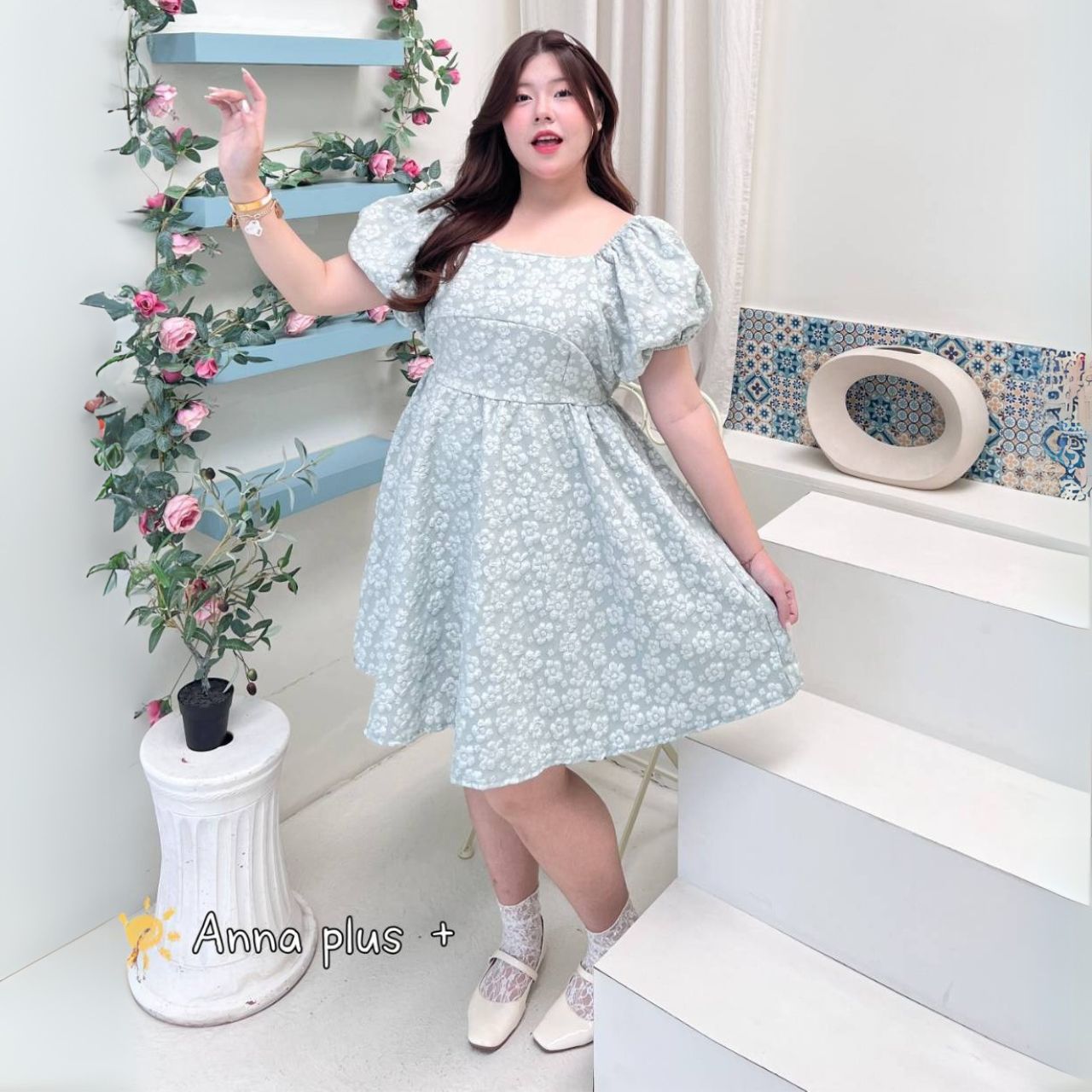 A208 เดรสสาวอวบ อกได้ถึง 52นิ้ว หน้าผ้า54นิ้ว สม็อดหลัง ขาว เขียว ดำ ชมพู อก40-52นิ้ว