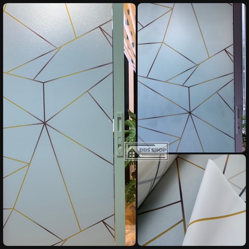 ขนาด 90cmx100cm: PVC สุญญากาศติดกระจก "ฝ้าขาวขุ่นคาดเส้นสีทอง" (สั่งมากกว่า 1m ตัดต่อเนื่องให้)