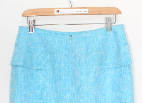 SK-473 กระโปรงทรงสอบ ผ้าลินินเชมเบ้ญี่ปุ่นสีฟ้า มีลายในตัว