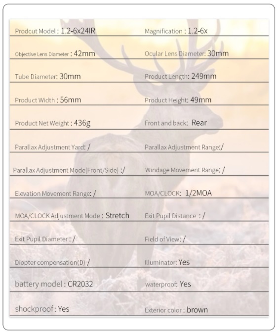 กล้องติดปืน กันน้ำ กันกระแทก มีไฟเส้นเล็ง 2 สี T-EAGLE ER 1.2-6X24 IR