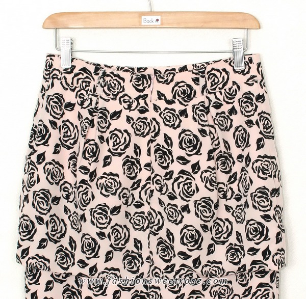 SK-320 กระโปรงแฟชั่น&ทำงาน ทรงสอบ ผ้าวาเลนติโนพิมพ์ลายดอกกุหลาบดำพื้นชมพู ตัวกระโปรงซ้อนกัน 2 ชั้น