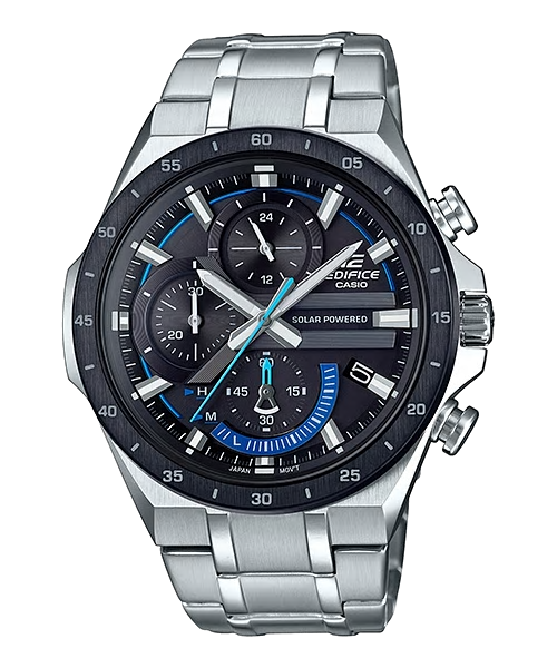CASIO EDIFICE รุ่น EQS-920DB-1BVUDF สีเงิน หน้าปัดดำ น้ำเงิน สายสแตนเลส สินค้าใหม่ ของแท้ รับประกันศูนย์ CMG 1 ปี
